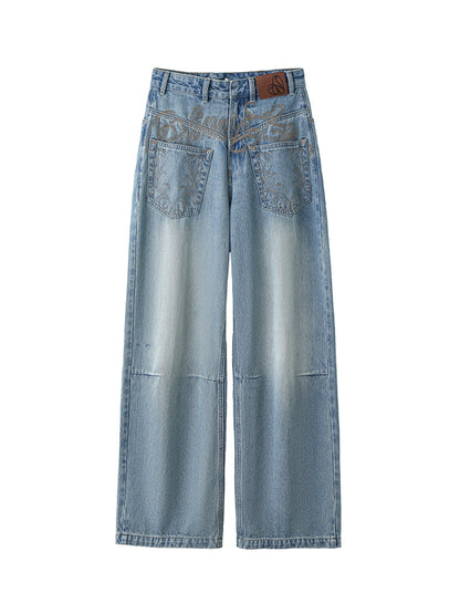 Washed Denim Wide-Leg Pants