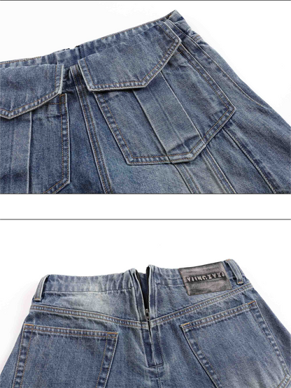 Washed Deconstructed Wide-Leg Jeans
