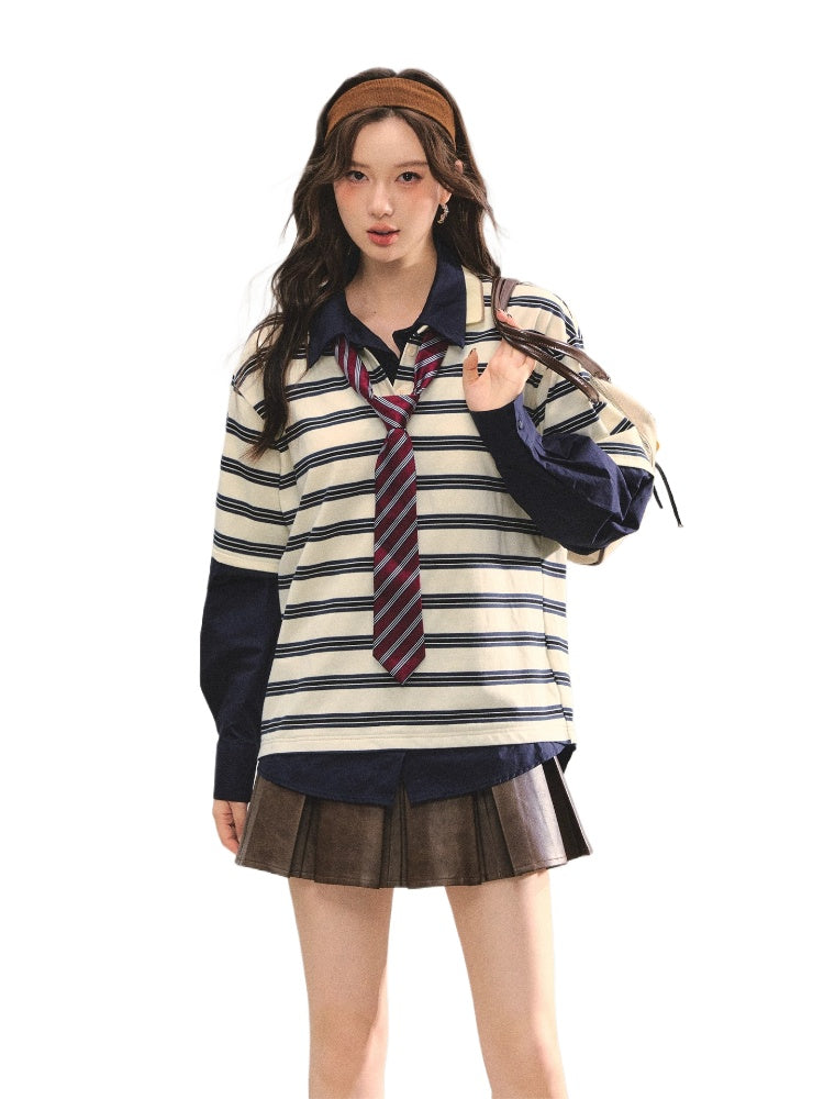 Stripe Fake Two-Piece Polos