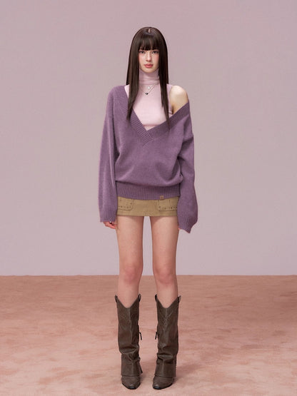 Wool Deep V-Neck Oversized Sweater