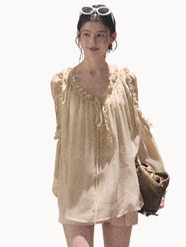 Leather Patch Lyocell–Linen A-Line Skirt