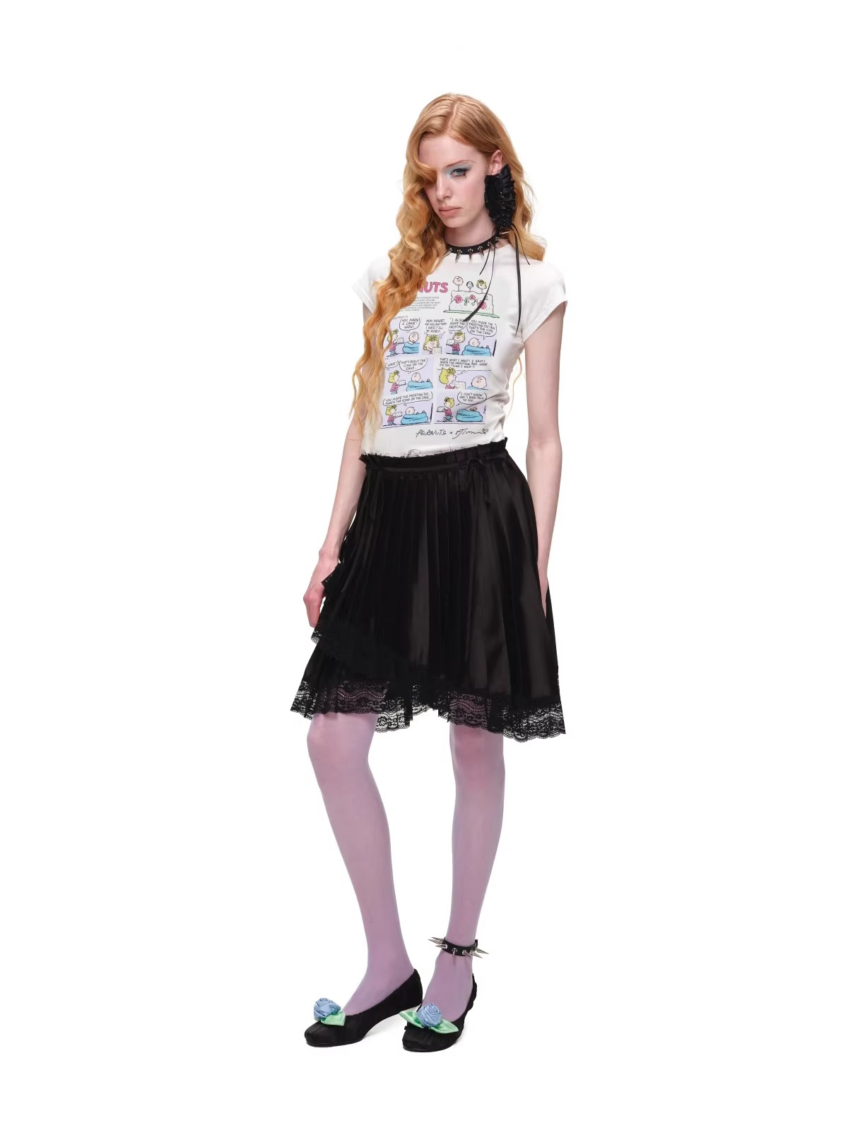 Snoopy Comic Print Fitted Basic T-Shirt