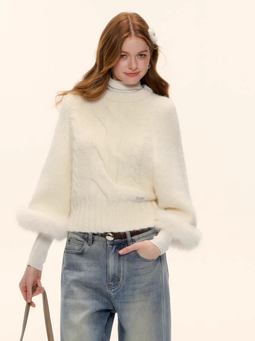 Wool-Blend Cable-Knit Batwing Scarf Sweater