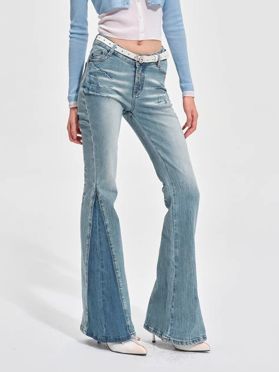 Vintage-Washed Skinny Micro-Flare Denim Jeans