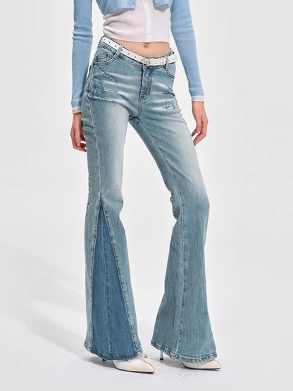 Vintage-Washed Skinny Micro-Flare Denim Jeans