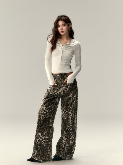 Leopard Print Camo Wide-Leg Cargo Pants