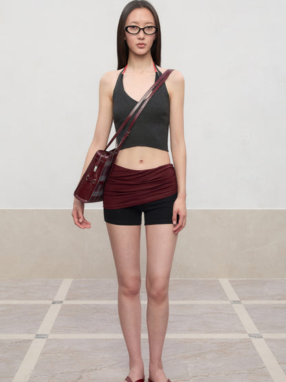 Color-Blocked and Pleated Low-Waist Shorts