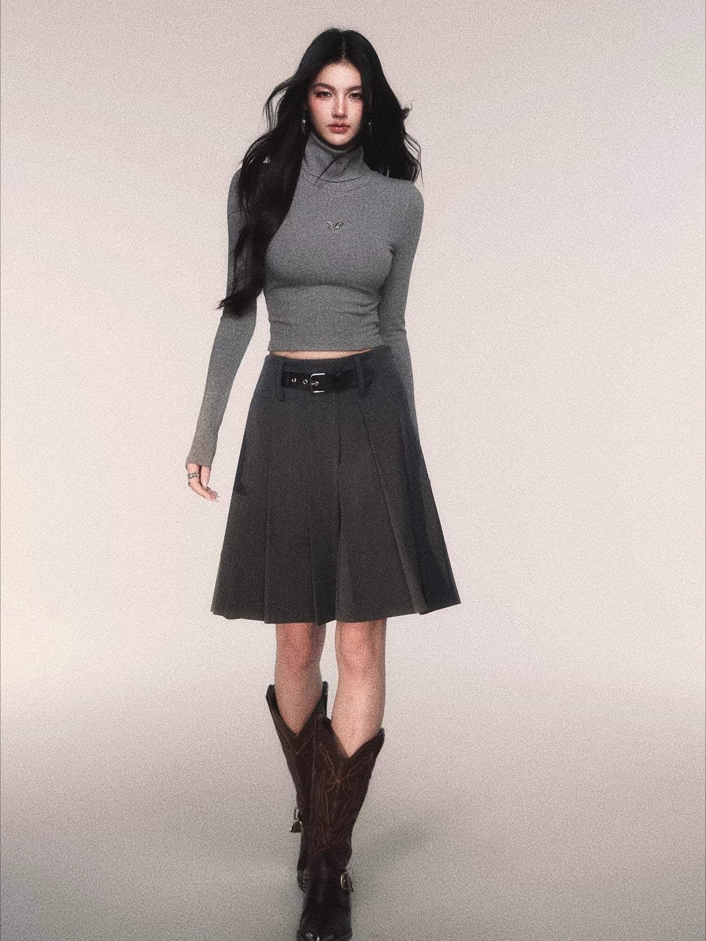 Ribbed Turtleneck Slim-Fit Knit T-Shirt