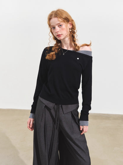 Contrast Asymmetric Layered-Look Sweater