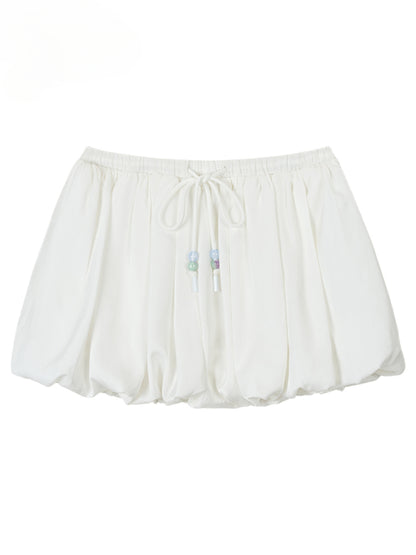 White Satin Tie-up Puff Skirt