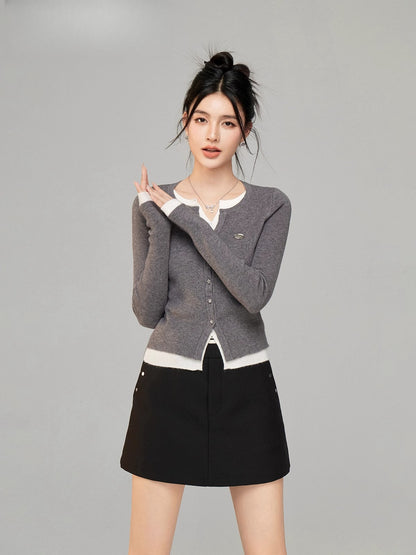 Contrast Layered Knit Cardigan
