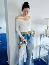 One-Shoulder Beaded Strappy Solid Color T-Shirt - CHINASQUAD