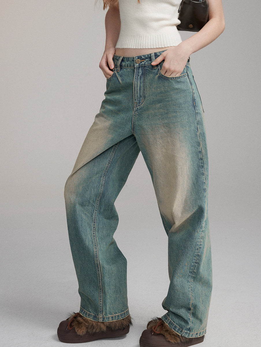 Washed Distressed Vintage Loose-Fit Denim Jeans