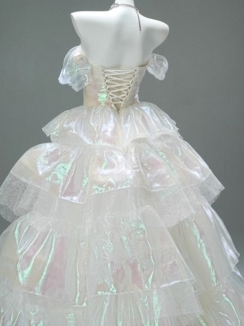 Iridescent Fructose-Sheen Tiered Couture Gown