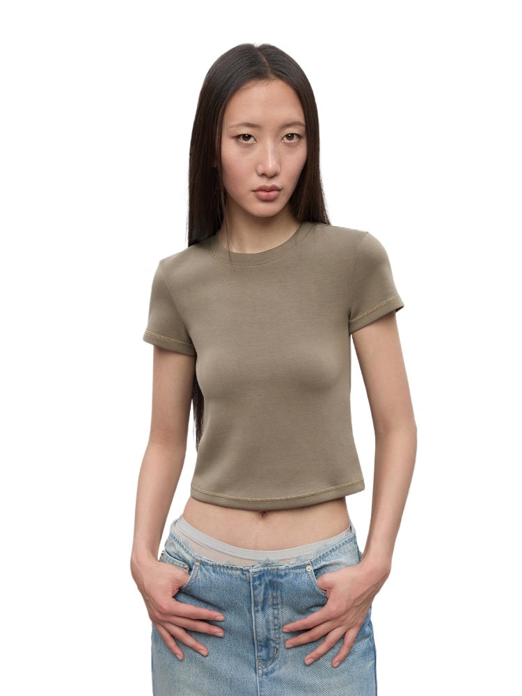 Regular-Shoulder Round Neck Short-Sleeve T-Shirt
