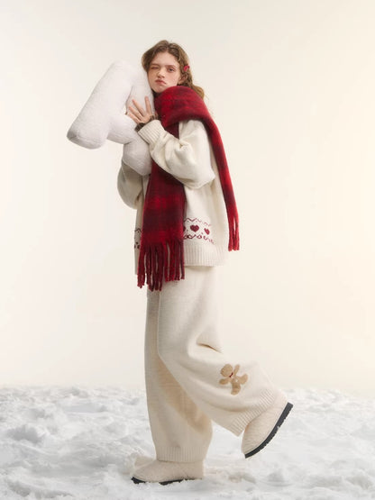 Vintage Wool-Blend Red Plaid Scarf