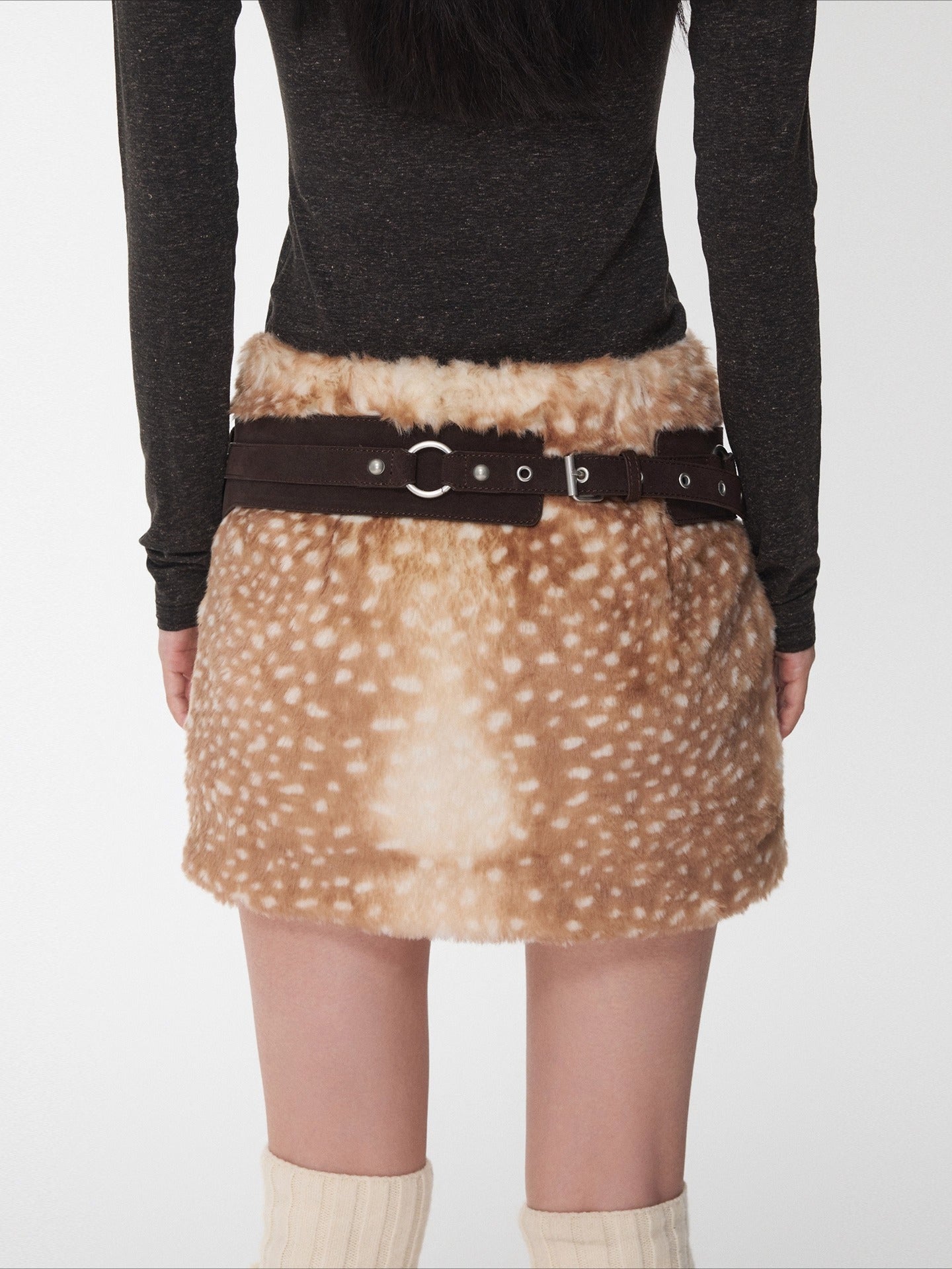 Vintage Deer Print Faux Fur Skirt