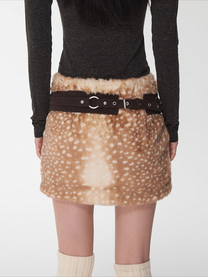 Vintage Deer Print Faux Fur Skirt