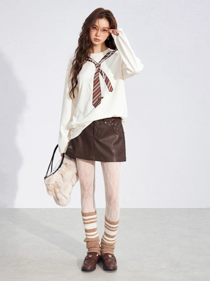 Studded A-Line Faux Leather Mini Skirt
