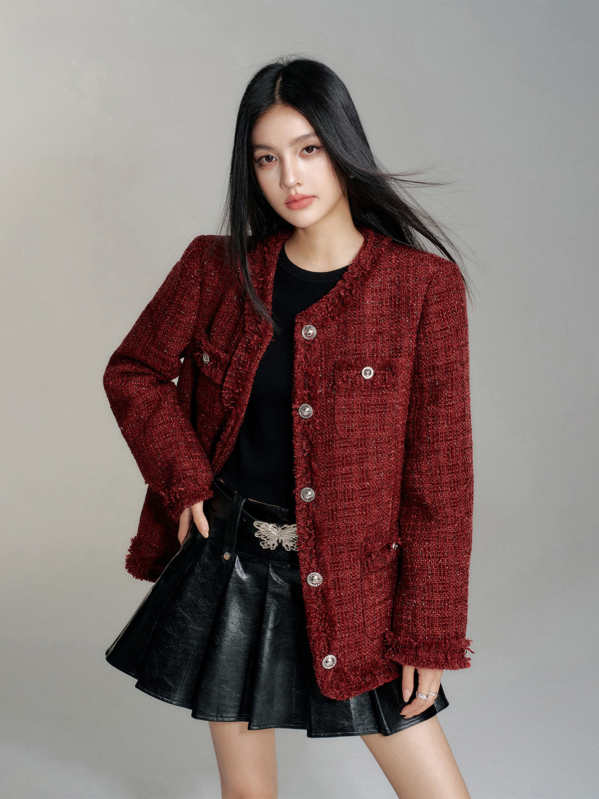 Chanel-Style Wool Outer Layer Down Jacket