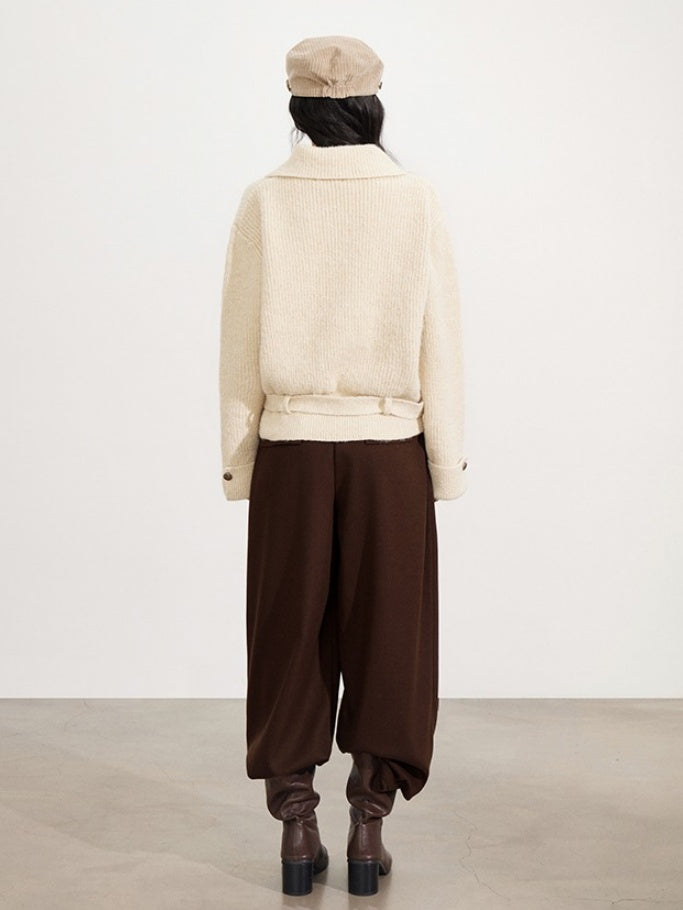 Belted Wool-Blend Knit Cardigan