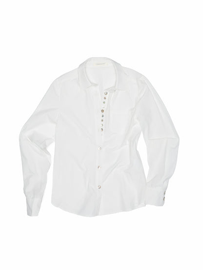 Solid Color Shell Button Fitted Shirt - CHINASQUAD