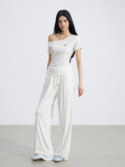 Off-Shoulder Draped Top Wide-Leg Pants Two-Piece Set