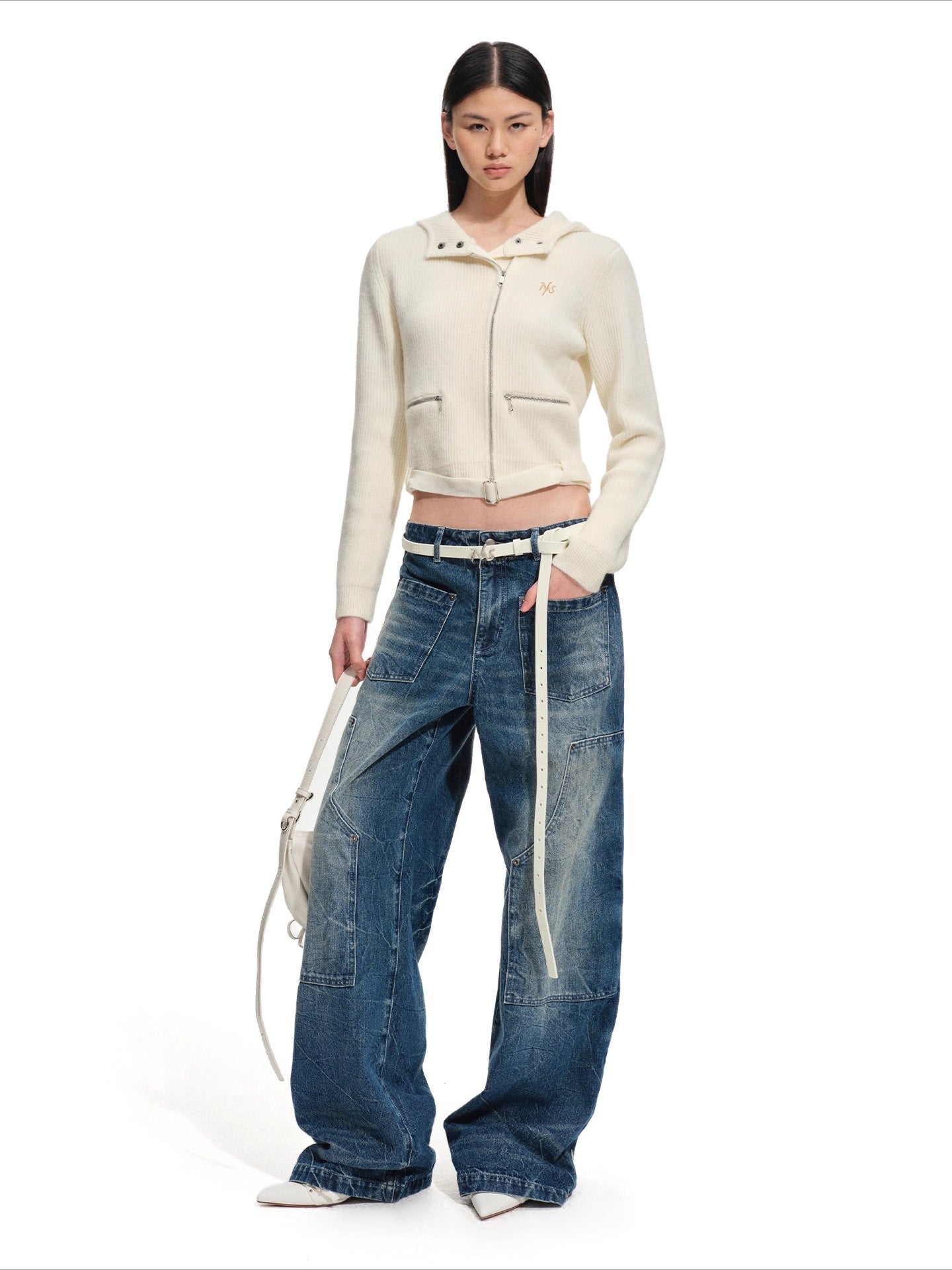 Wide-Leg Vintage Wash Denim Pants