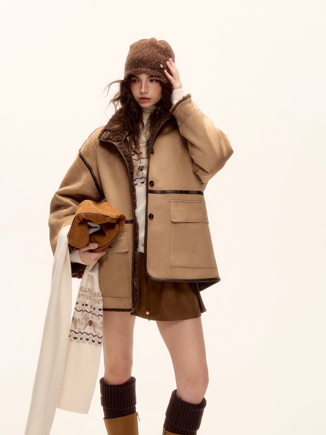 Reversible Faux Suede Shearling Jacket