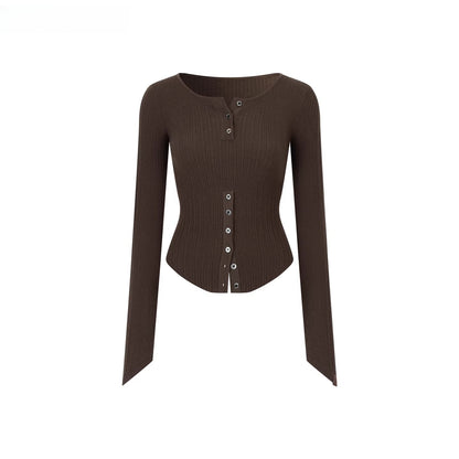 Ribbed Silk-Blend Buttoned Knit T-Shirt