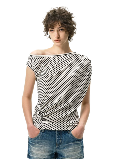 Asymmetrical Draped Lyocell-Wool T-Shirt