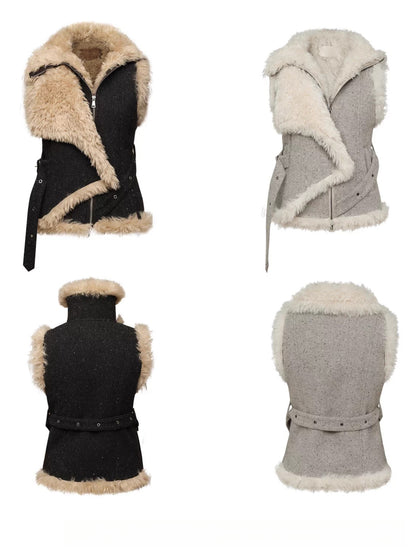 Vintage Shearling Wool-Blend Collared Vest