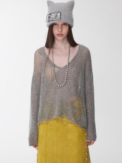 Cutout V-Neck Oversized Sweater