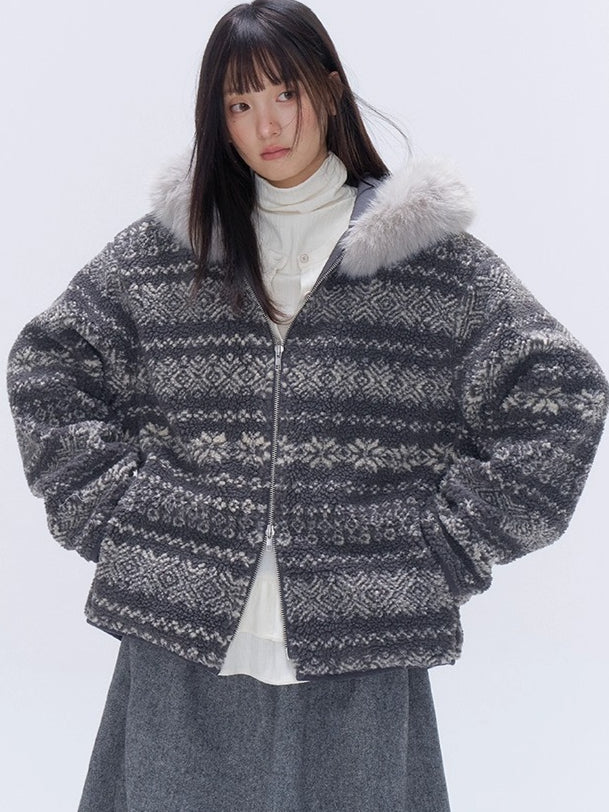 Detachable Faux Fur Collar Hooded Jacket