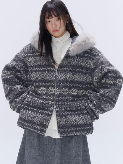 Detachable Faux Fur Collar Hooded Jacket