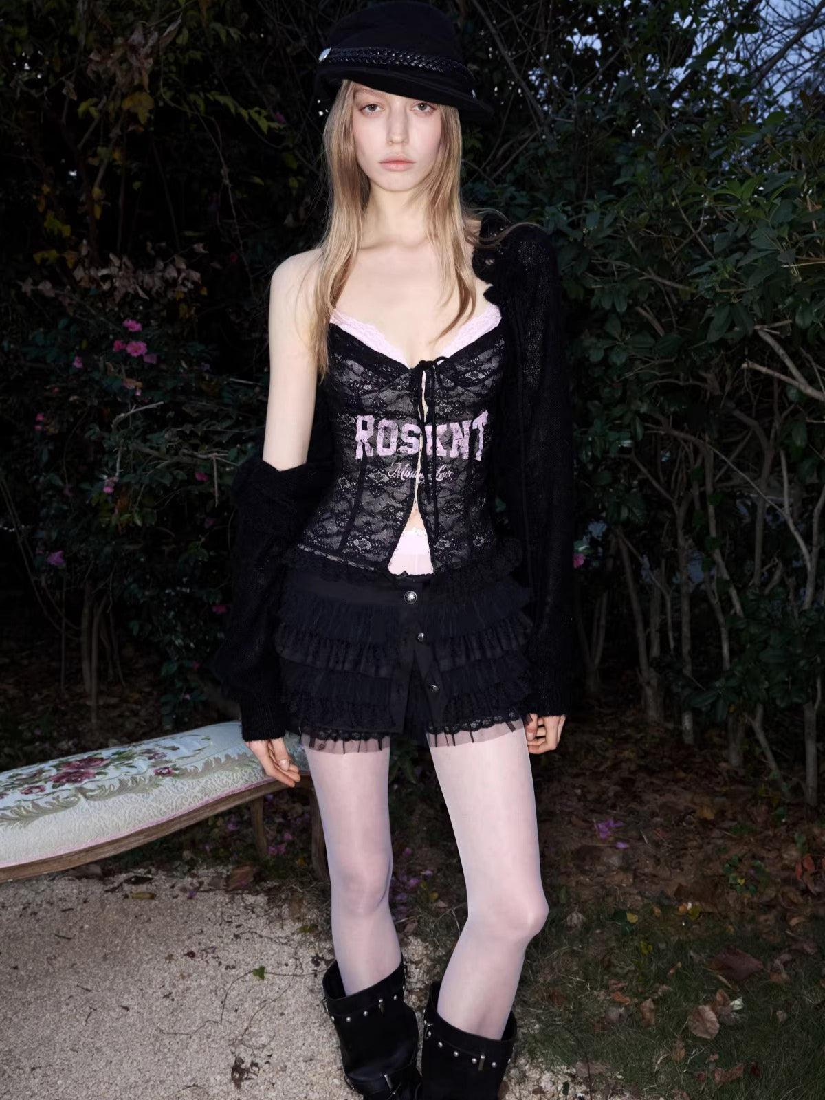 Lace-Up Letter Print Corset Camisole