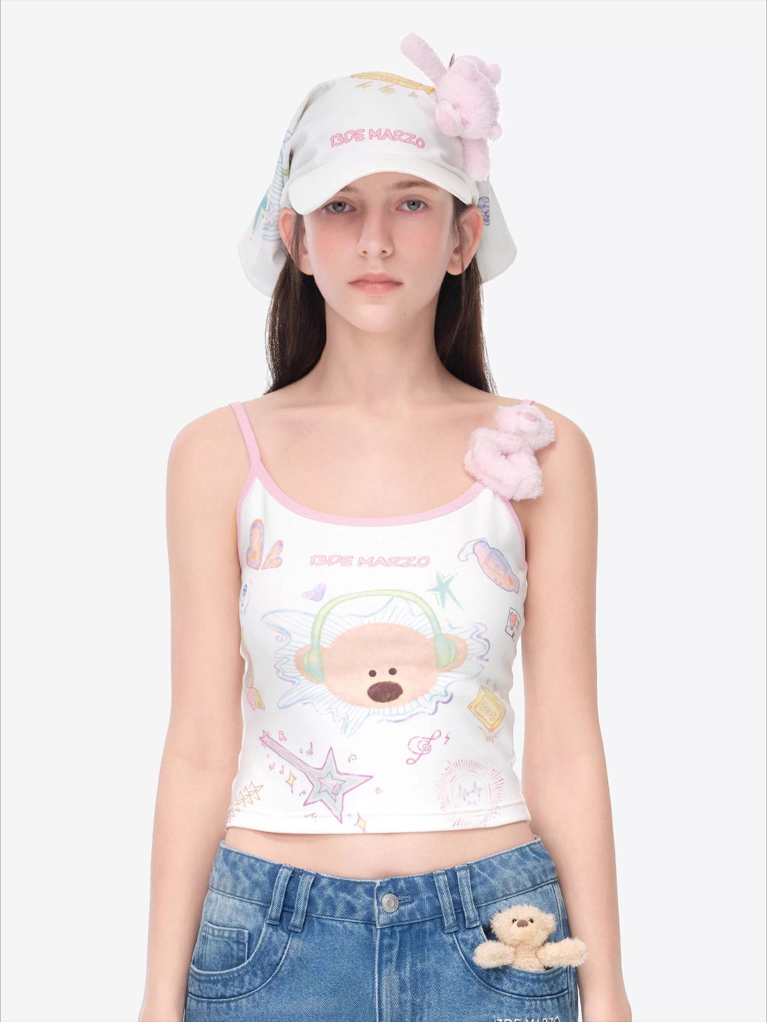 Graffiti Bear Fitted Cropped Camisole