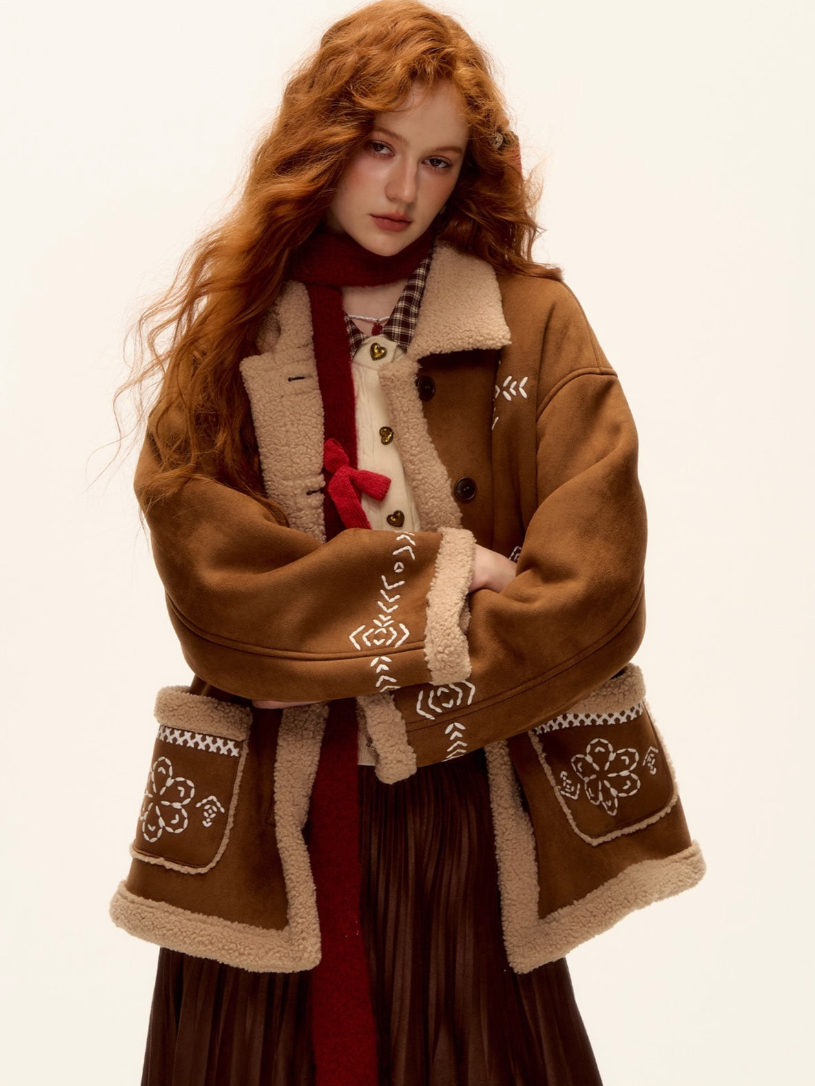 Suede Embroidered Fleece-Lined Jacket