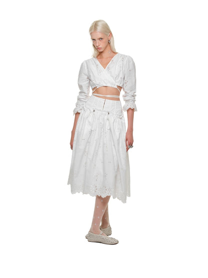 White Dual-Waist A-Line Skirt 