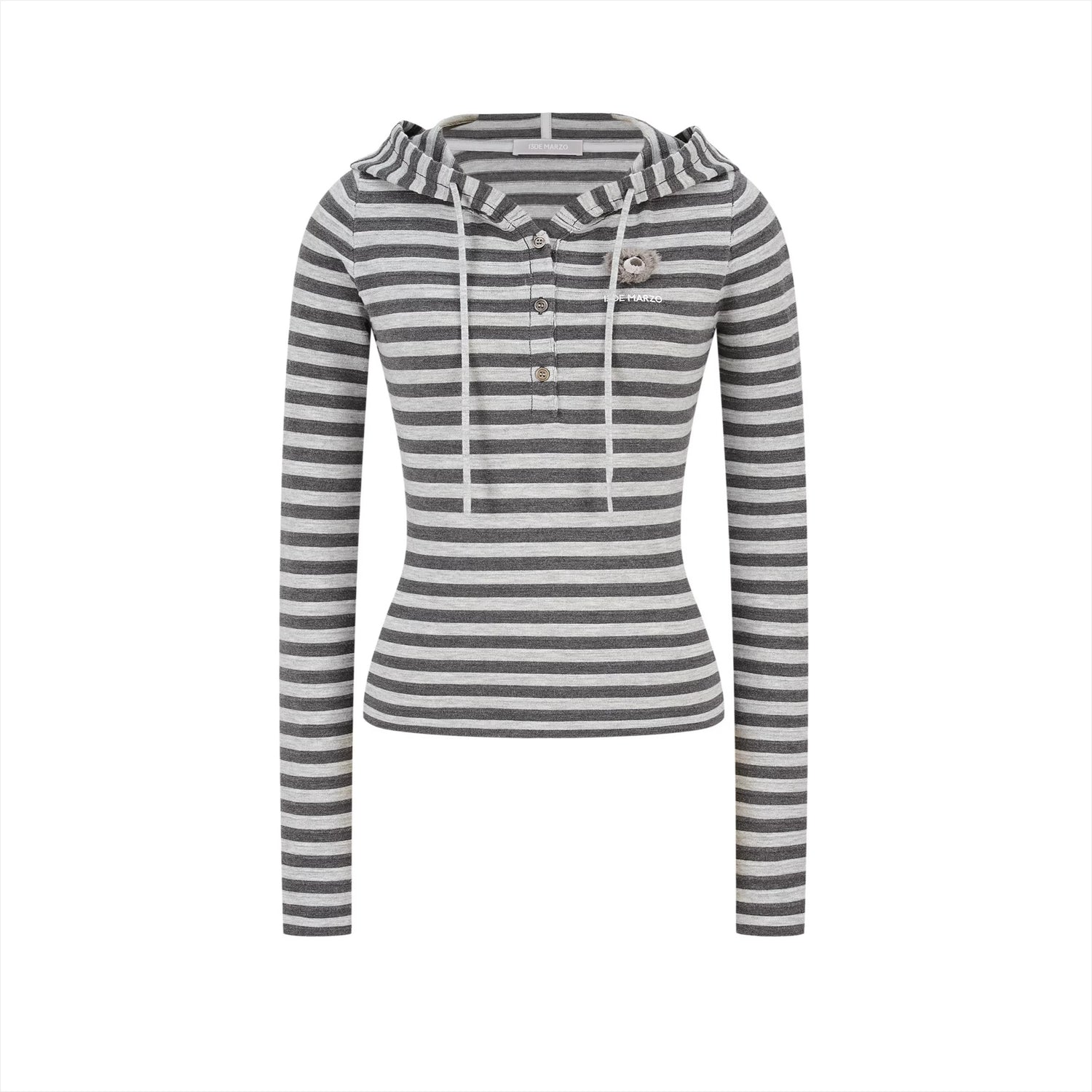 Striped Bear Button Hoodie Tee