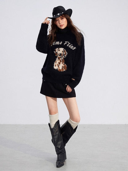 Cartoon Puppy Plush Knit Sweater