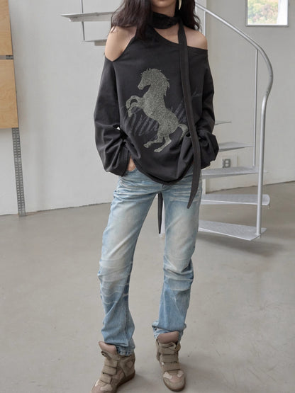 Vintage Pleated Washed Slim Curved Denim Pants