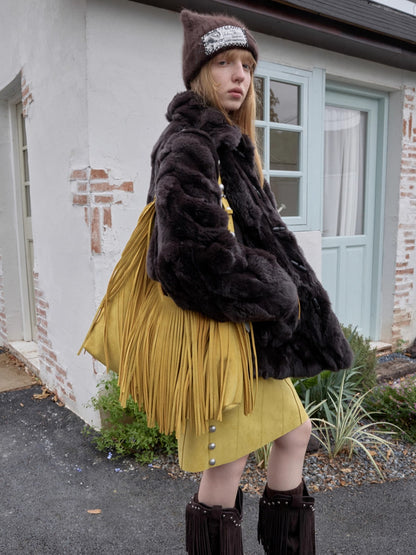 Heavycrafted Rex Rabbit Fur Panel Shirt Jacket