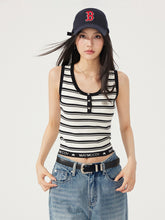 U-neck Striped Knitted Vest - CHINASQUAD