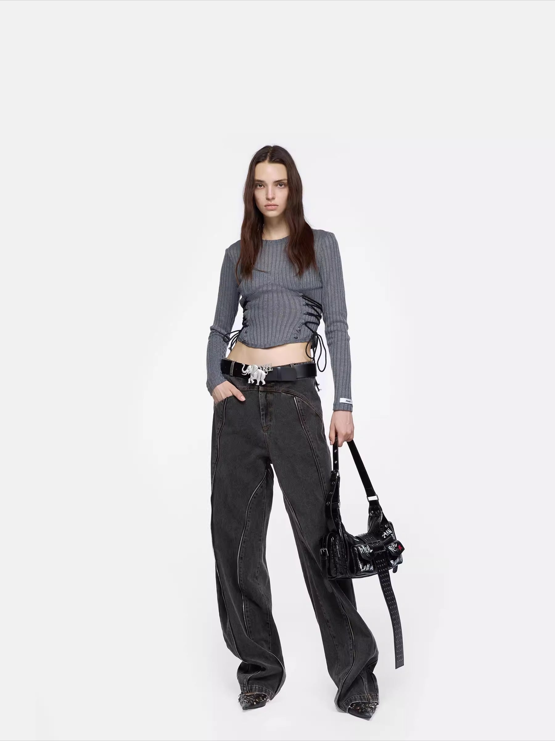 Panelled Curved-Leg Denim Jeans