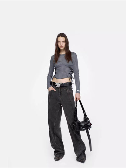 Panelled Curved-Leg Denim Jeans