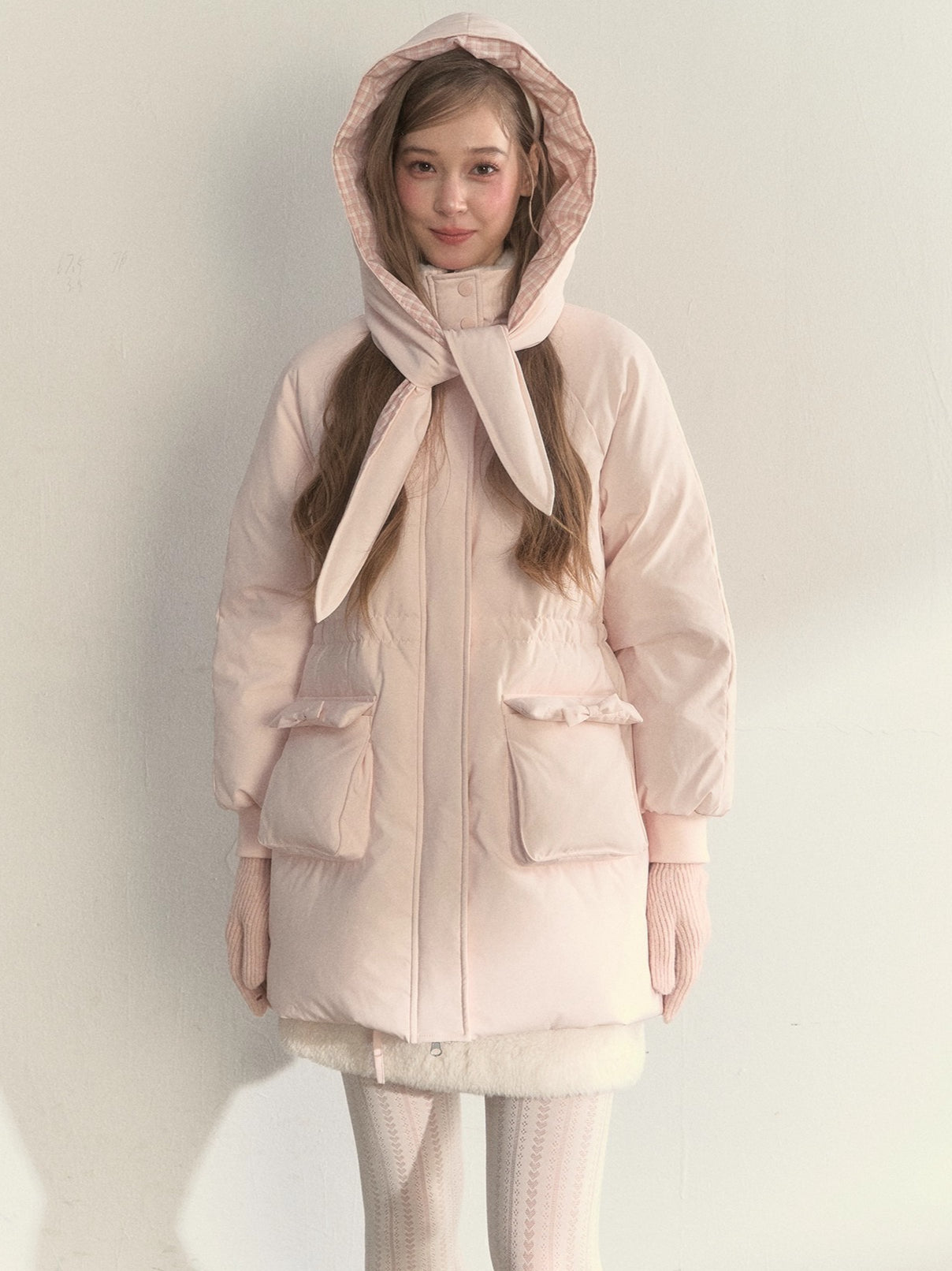 Blush Scarf-Hood Down Coat