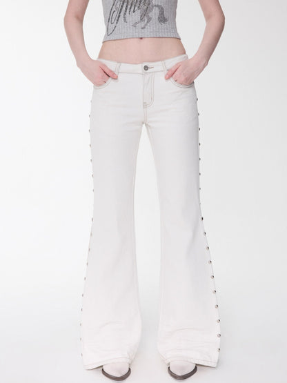 Studded Cat-Whisker Flared Denim Pants
