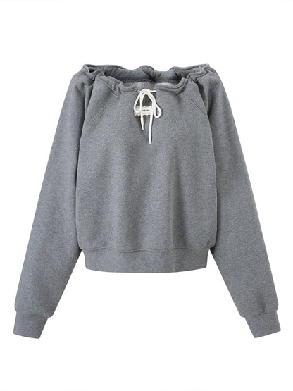 One Shoulder Drawstring Pullover Hoodie