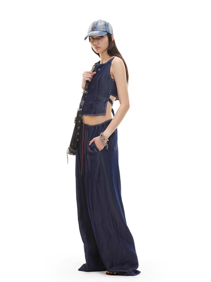 Open-Back Cinched Lyocell Denim Vest
